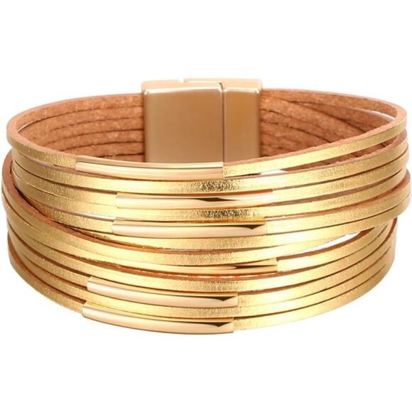 Leather Wrap Bracelets for Women, Boho Leopard Multi-Layer Crystal Beads Cuff - Picture 3 of 6